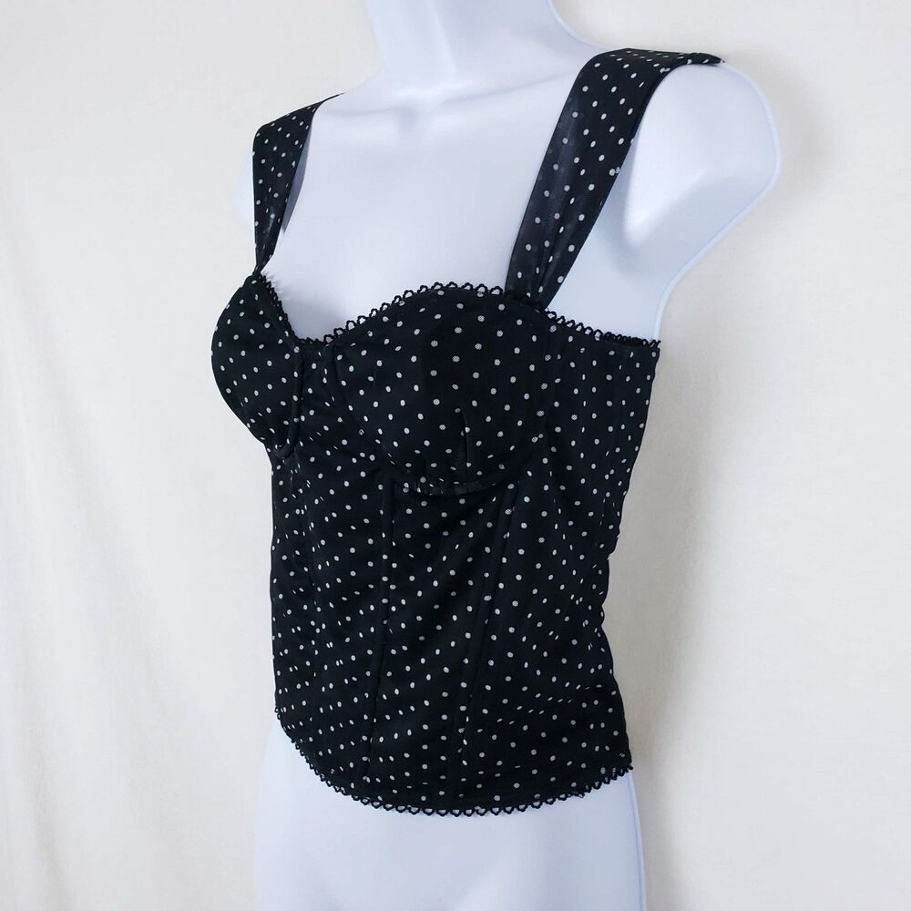 Ruby & Jewell Coquette French Girl Polka Dot Corset Top Womens M Black